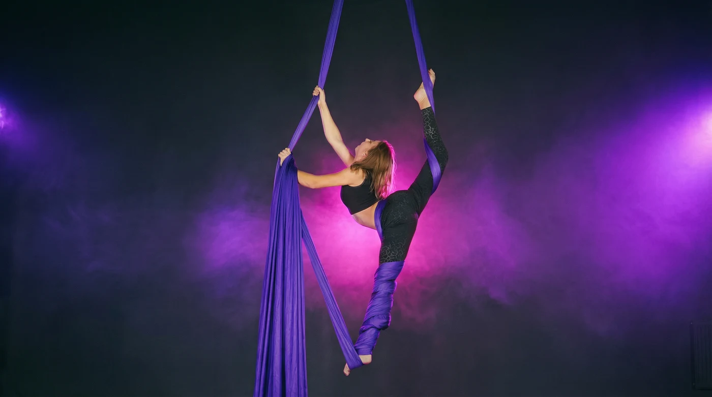 Student learning aerial silks at UNDRGRND Movement, Gold Coast